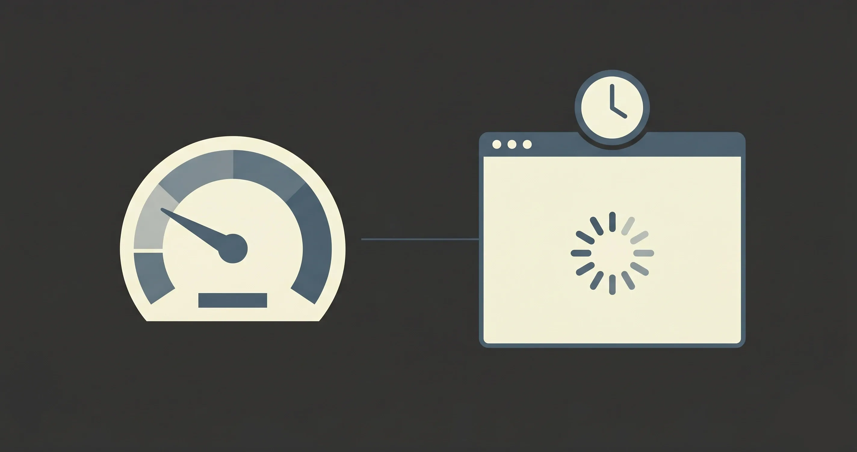 Illustrazione minimal: tachimetro lento accanto a browser con spinner di caricamento