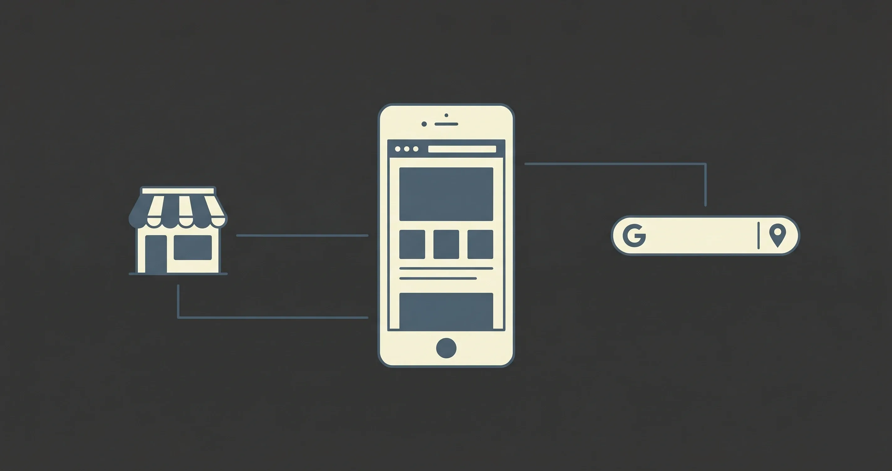 Schermata di un sito web aperto su uno smartphone, accanto al banco di un negozio